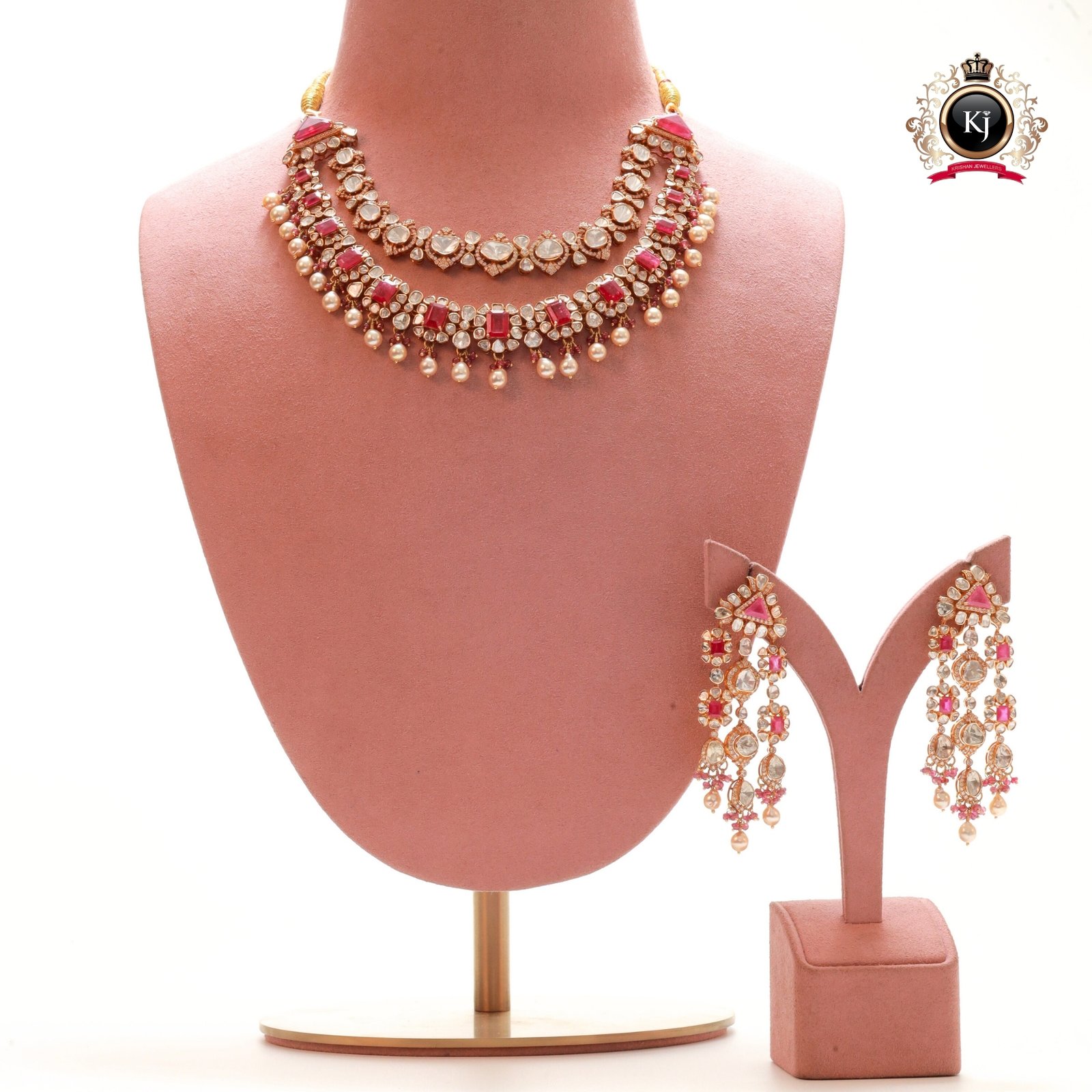 Rajshobha – 22K Gold Polki, Ruby & Pearl Bridal Necklace Set