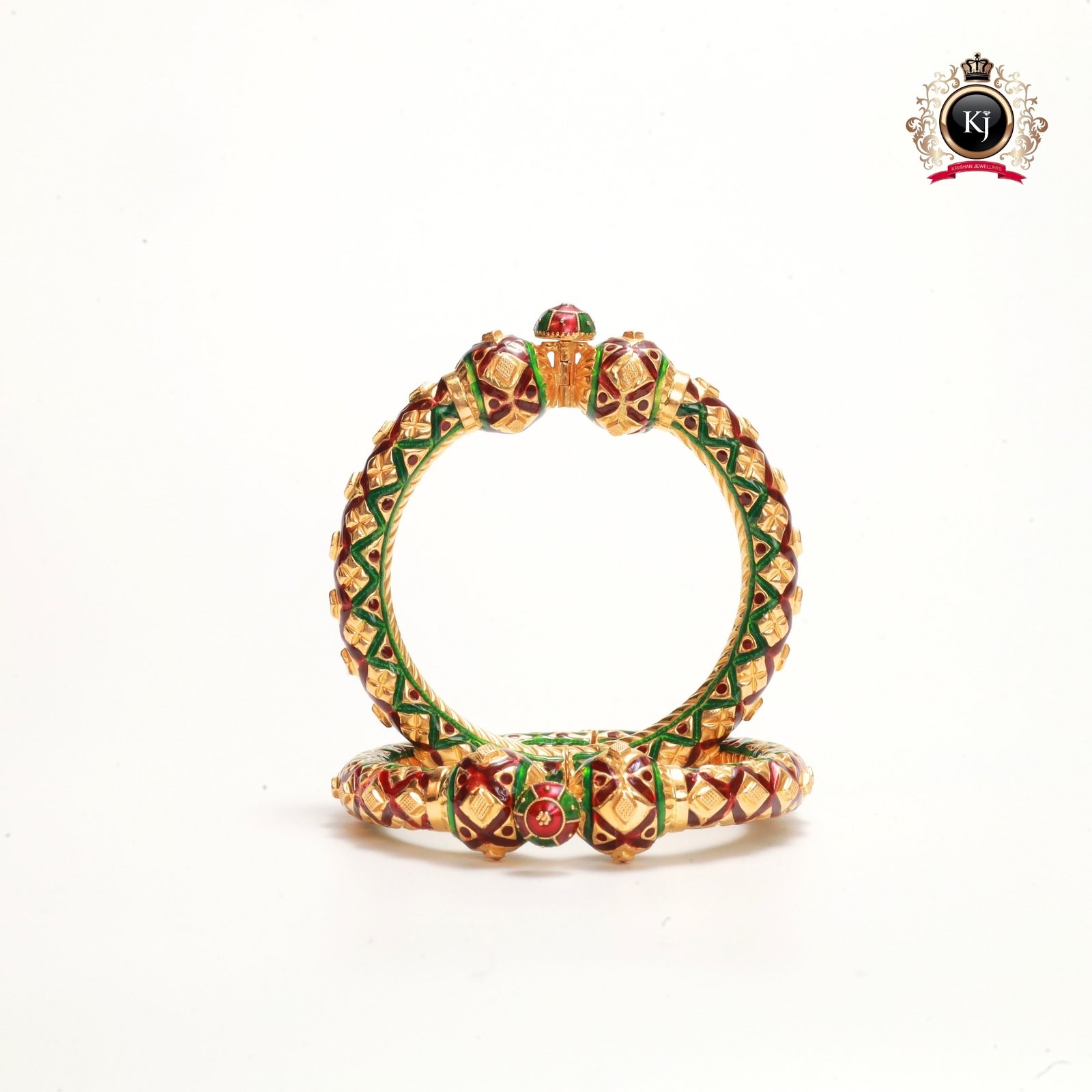 Rajveer Kadas – 22K Gold Meenakari Heritage Kada Pair