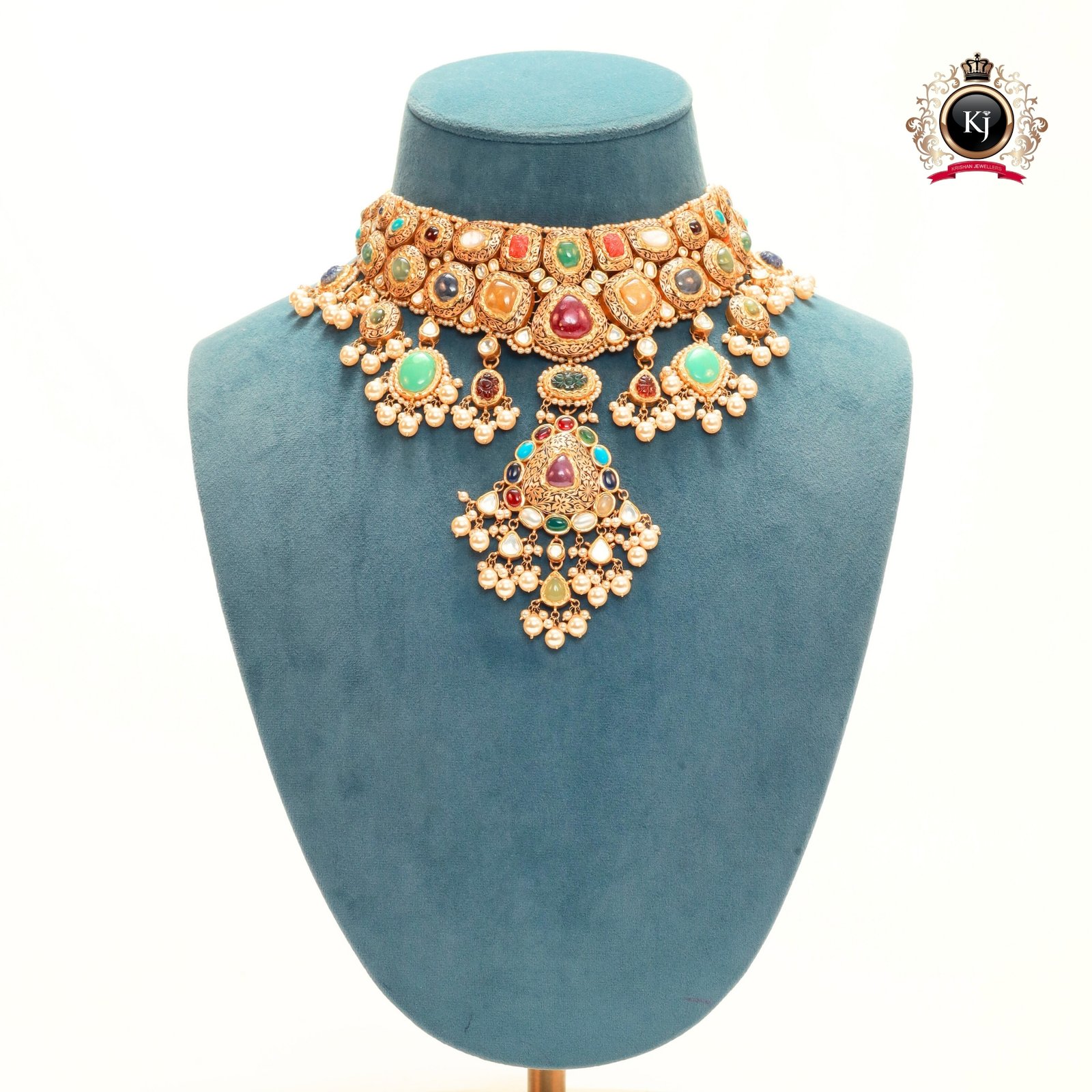 Navratna Vilas – 22K Gold Kundan-Jadau Royal Necklace Set