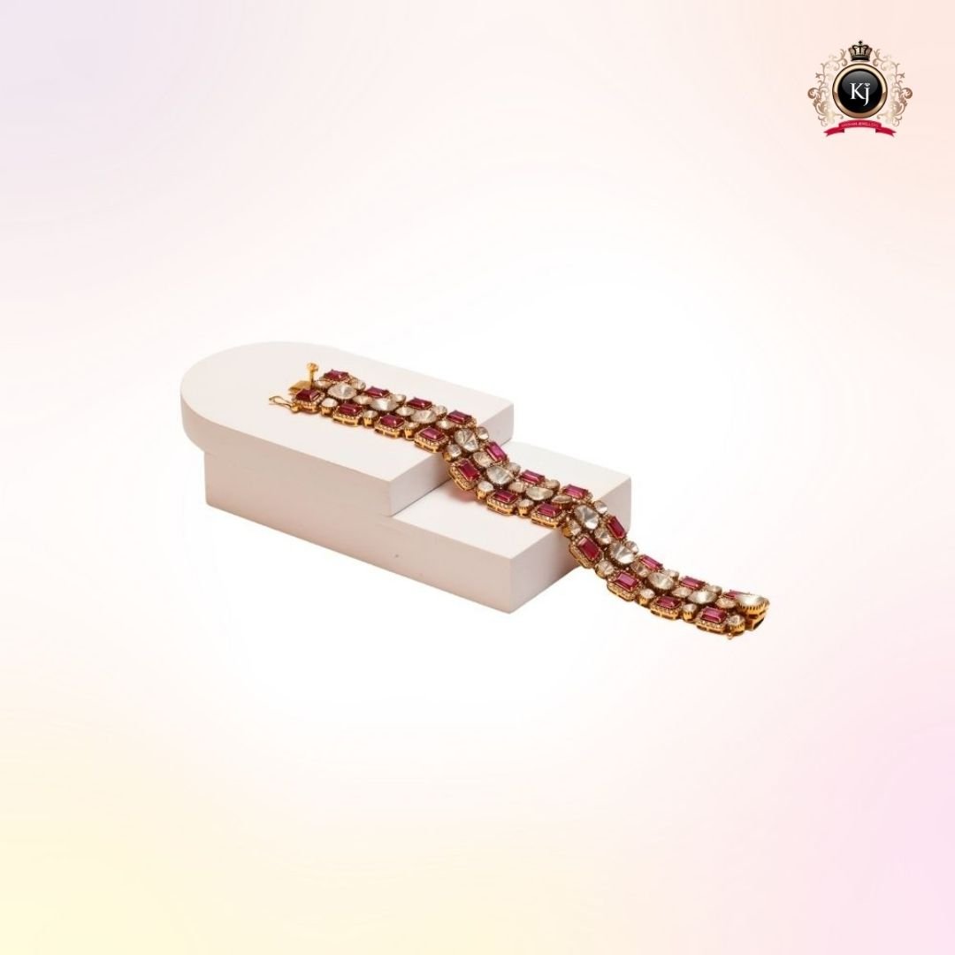Rajbhushan – 22K Gold Diamond Polki & Ruby Heritage Bracelet