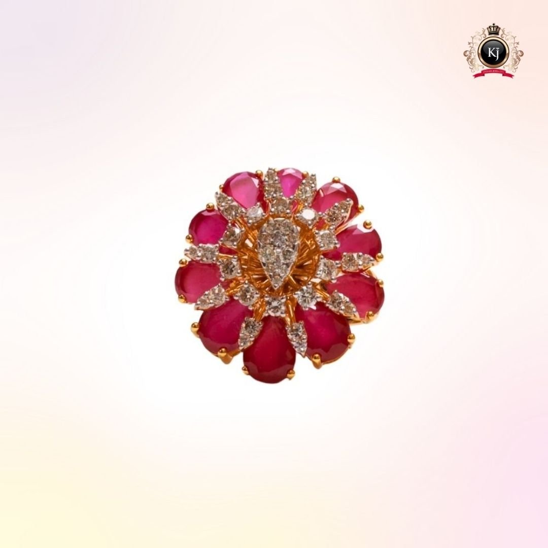 Gulratan – 22K Gold Ruby & Diamond Floral Cocktail Ring